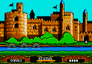 The Fantastic Adventures of Dizzy (DOS) screenshot: Dizzy enters the Prince's castle after the crossbow shooting minigame