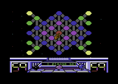 Battle Droidz (Commodore 64) screenshot: The Cosmic Interlace Grid. Choose your path wisely.