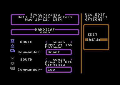 Decisive Battles of the American Civil War, Vol. 3 (Commodore 64) screenshot: Adjust the battle options.