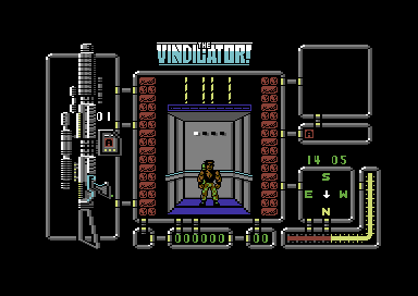 The Vindicator! (Commodore 64) screenshot: In a lift.