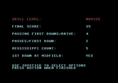 Street Sports Football (Commodore 64) screenshot: Option screen.