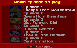 Wolfenstein 3D (DOS) screenshot: Select episodes
