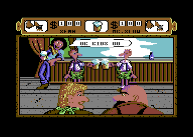 Western Games (Commodore 64) screenshot: Beer shooting.