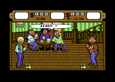 Western Games (Commodore 64) screenshot: Quid spitting.