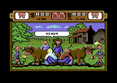 Western Games (Commodore 64) screenshot: Milking.