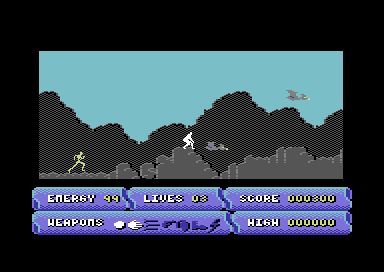 Time Fighter (Commodore 64) screenshot: Kill all hostiles and creatures.