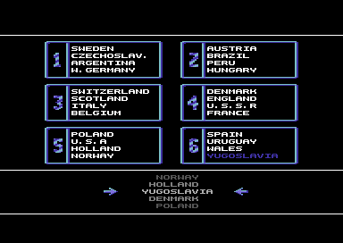 Adidas Championship Football (Commodore 64) screenshot: Your group.