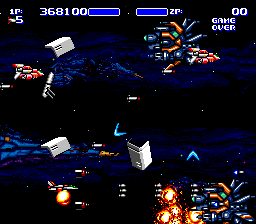 Air Buster (Genesis) screenshot: Dodging enemy fire and indestructible debris