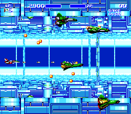 Air Buster (Genesis) screenshot: Second part of the phase, with fast scrolling