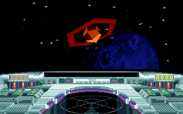 Xiphos (Amiga) screenshot: Fighting a enemy ship
