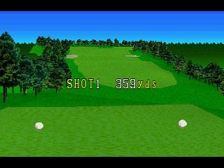 Big Challenge Golf: Tokyo Yomiuri County Club Hen (PlayStation) screenshot: The distance to the hole
