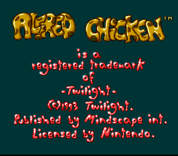 Super Alfred Chicken (SNES) screenshot: Some copyright information