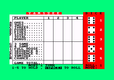Cassette 50 (Amstrad CPC) screenshot: Yamzee