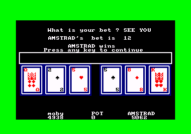 Cassette 50 (Amstrad CPC) screenshot: Three Card Brag