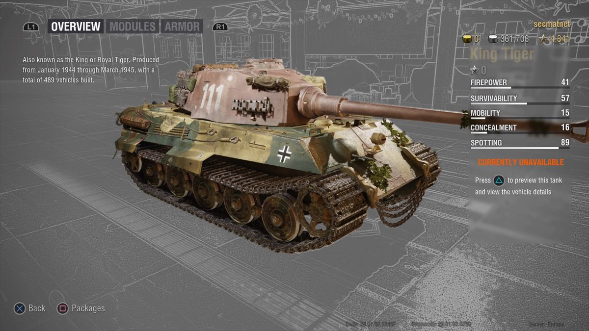 World of Tanks: German King Tiger II Ultimate (PlayStation 4) screenshot: King Tiger overview