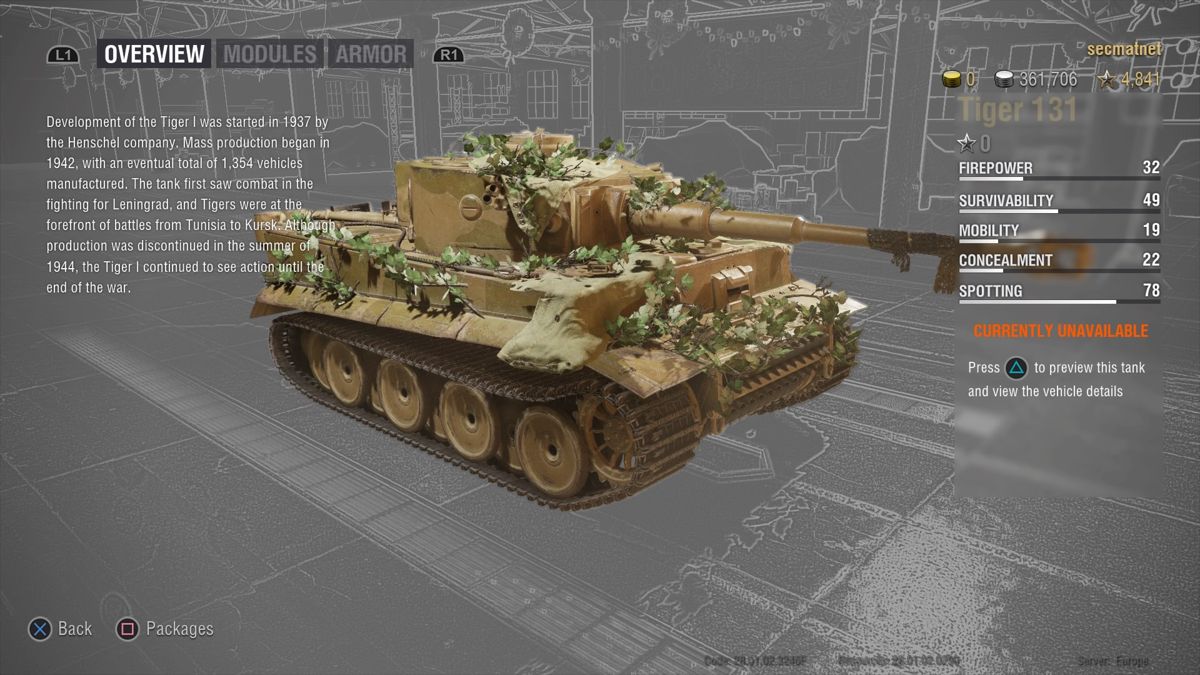 World of Tanks: Tiger 131 Loaded Bundle (PlayStation 4) screenshot: Tiger 131 overview