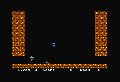 Shamus: Case II (Commodore 64) screenshot: Beginning of the game gets you used to the movements. In some screens, the fire button makes you jump, as shown here. In others, it fires a slow, white projectile.