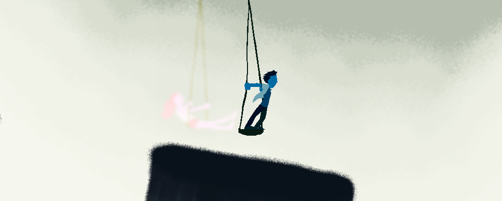 …But That Was [Yesterday] (Windows) screenshot: Riding a swing alone, but a vague silhouette shows who taught him.