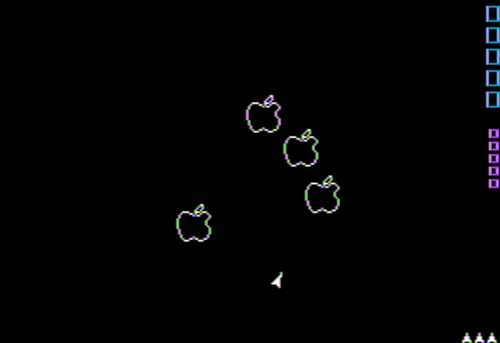 Apple-oids (Apple II) screenshot: Incoming Apples