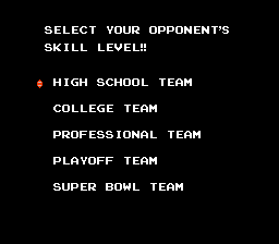 10-Yard Fight (NES) screenshot: Choosing a difficulty level