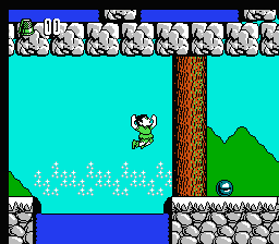 Hook (NES) screenshot: Like most video game heroes, Peter Pan can't swim. In fact, even touching water makes him go insane. Were they all bitten by mad dogs?!