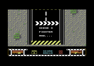 Sky High Stuntman (Commodore 64) screenshot: Level 3 - Jet fighter.