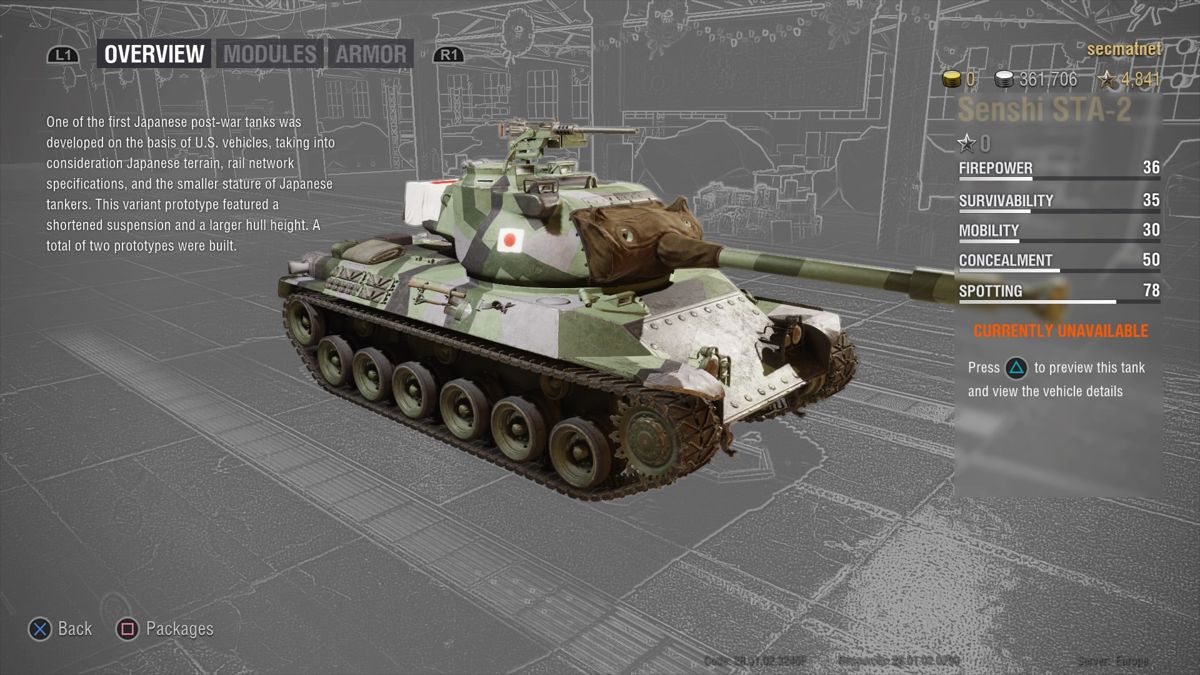 World of Tanks: Senshi STA-2 Ultimate (PlayStation 4) screenshot: Senshi STA-2 overview