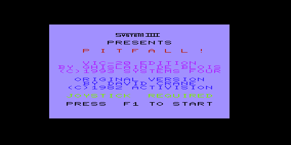 Pitfall! (VIC-20) screenshot: Title Screen
