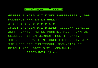 17 und 4 (Commodore PET/CBM) screenshot: Instructions