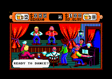 Western Games (Amstrad CPC) screenshot: Trying to dance.