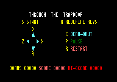 Through the Trap Door (Amstrad CPC) screenshot: Title screen.
