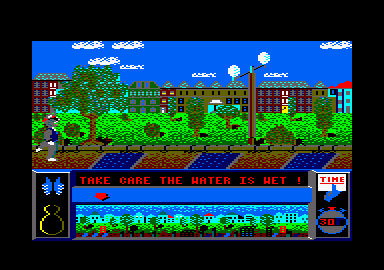 Street Cat (Amstrad CPC) screenshot: Obstacle course.