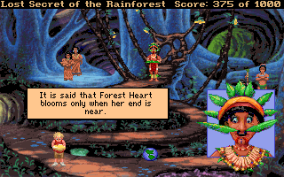 Lost Secret of the Rainforest (DOS) screenshot: A ceremony inside the trunk of Forest Heart
