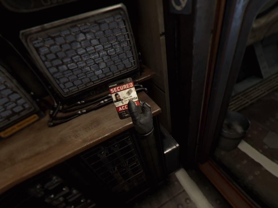 Batman: Arkham VR (PlayStation 4) screenshot: Using security card to open a locked container