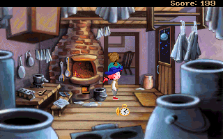 Pepper's Adventures in Time (DOS) screenshot: Teleported to Ben Franklin's youth - Josiah Franklin's workshop