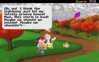 Pepper's Adventures in Time (DOS) screenshot: Performing the kite/key experiment
