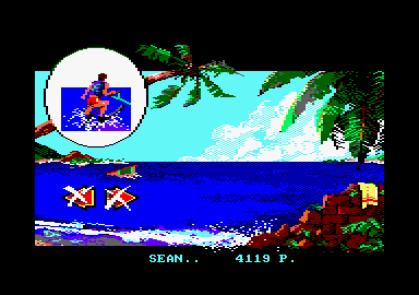 Championship Water-Skiing (Amstrad CPC) screenshot: Landed.