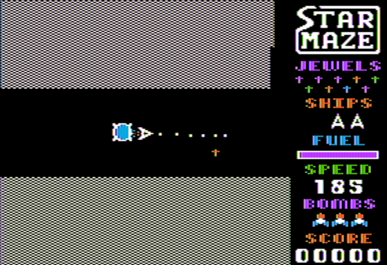 Star Maze (Apple II) screenshot: Travelling Through the Maze. A Jewel Can be Seen