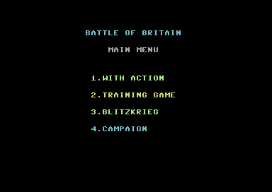 Battle of Britain (Commodore 64) screenshot: Main menu.