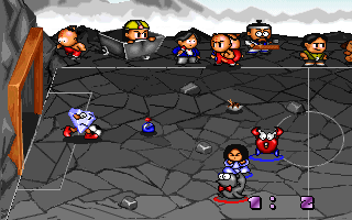 Super Action Ball (DOS) screenshot: The goaltender is angry after the opponent's goal!