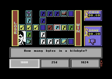 Emlyn Hughes Arcade Quiz (Commodore 64) screenshot: Things are hotting up.
