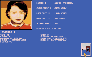 The Games '92 - España (DOS) screenshot: Larger than life: Each athlete competes in several disciplines.