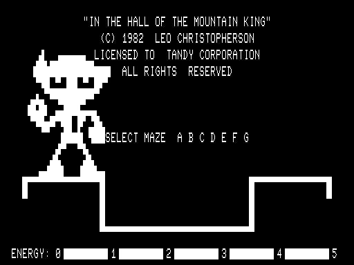 In the Hall of the Mountain King (TRS-80) screenshot: Select Maze