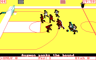 NCAA: Road to the Final Four (DOS) screenshot: Augmon yanks the bound (EGA)