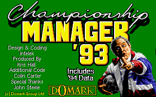 Championship Manager 93 (DOS) screenshot: main title screen