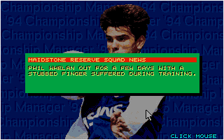 Championship Manager 93 (DOS) screenshot: get some news: oh no! injuries!
