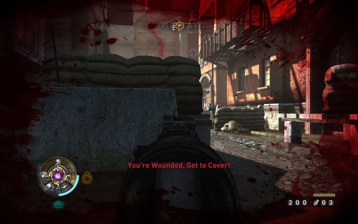 Wolfenstein (Windows) screenshot: When you're wounded the screen looks like this, better find some cover