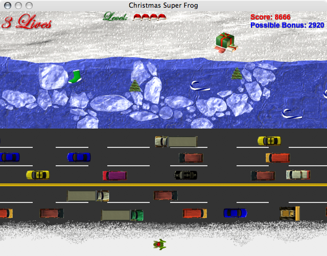 Christmas Super Frog (Macintosh) screenshot: The threatening fourth level.