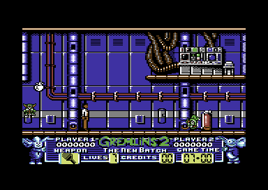 Gremlins 2: The New Batch (Commodore 64) screenshot: Shoot the Gremlins.