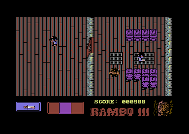 Rambo III (Commodore 64) screenshot: Shooting baddies.